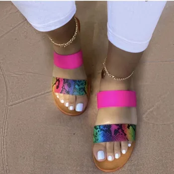 Módní Letní Hadí kůže Skluzavky a Peněženky Set Candy Plážové Pantofle Ženy, Non-slip Dámské Boty Sandály 2 Dva Popruh Flip Flops