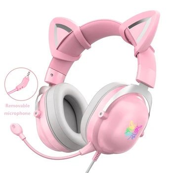 Nové příjezdu roztomilý dívka růžová kočka ucho headset s mikrofonem, redukce šumu RGB wired gaming headset pro Xbox one počítač