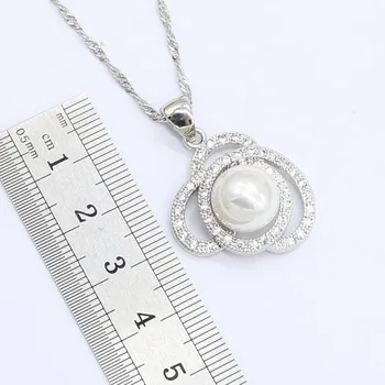 Nové Příjezdy White Pearl Stříbrná Barva Šperky Sady Pro Ženy Vynikající Náramek, Náhrdelník, Přívěsek, Náušnice, Prsten, Dárek K Narozeninám