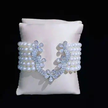 Ručně vázané 3-4mm 5-6mm 8-9mm přírodní bílá perla, zirkon spona příslušenství náhrdelník náramek náušnice set módní šperky
