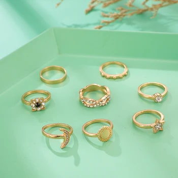 Tocona Vintage Gothic Prsten Hvězda Moon Geometrické Crystal Prsteny pro Ženy Kouzlo Zlaté Koleno Prsten Nové Módní Šperky 9052