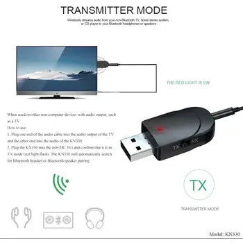 USB Bluetooth 5.0 Audio Vysílač/Přijímač Adaptér 3,5 mm AUX Stereo, Pro TV, PC Sluchátka Reproduktor Bluetooth Vysílač Přijímač