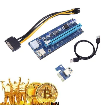 Zlatý VER009S PCI-E Riser Card 009S PCI Express PCIE 1X do 16X 100CM 60CM USB 3.0 Kabel 6Pin Napájení pro BTC Miner Těžby