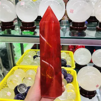 Červené Tavení Křemenného Krystalu Bod Hojení Obelisk Hexagonální Hůlka Reiki Dárek pro Přátele, Rodiny Podporuje přirozené zdraví